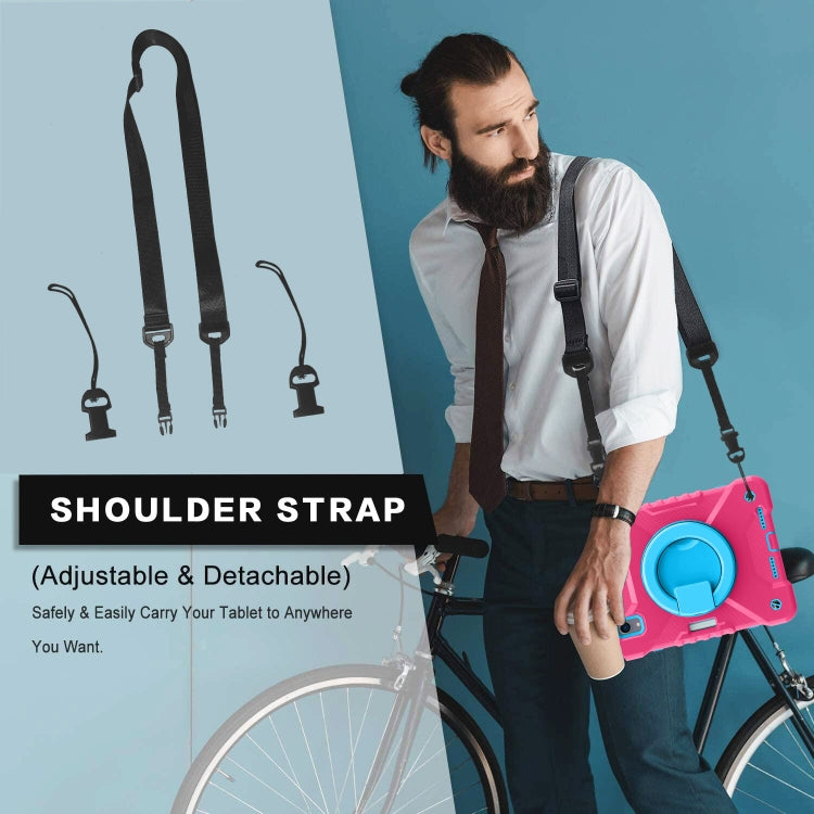 For iPad mini 2024 / mini 6 Silicone + PC Tablet Case with Strap & Holder & Pen Slot(Rose Red + Blue) - iPad mini 6 Cases by buy2fix | Online Shopping UK | buy2fix