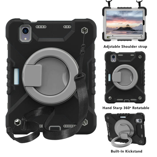 For iPad mini 2024 / mini 6 Silicone + PC Tablet Case with Strap & Holder & Pen Slot(Black + Grey) - iPad mini 6 Cases by buy2fix | Online Shopping UK | buy2fix
