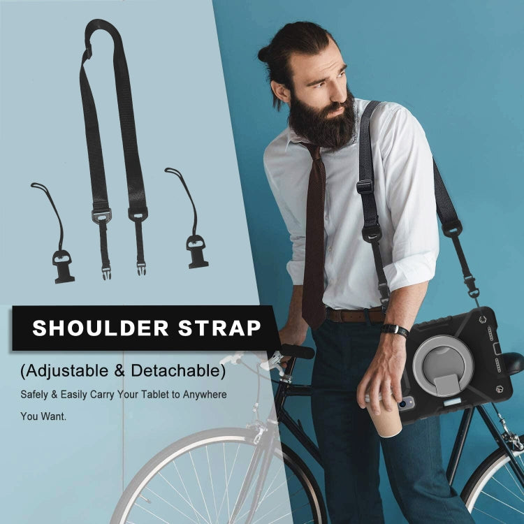 For iPad mini 2024 / mini 6 Silicone + PC Tablet Case with Strap & Holder & Pen Slot(Black + Grey) - iPad mini 6 Cases by buy2fix | Online Shopping UK | buy2fix