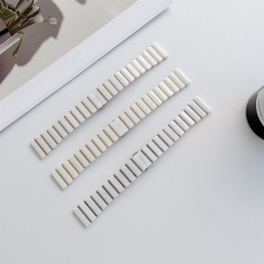 22mm Ceramic One-bead Steel Watch Band(White Rose Gold) by buy2fix