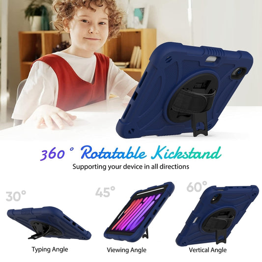 For iPad mini 6 / mini 2024 PC Hybrid Silicone Tablet Case with Holder & Hand Strap & Shoulder Strap(Navy Blue) - iPad mini 6 Cases by buy2fix | Online Shopping UK | buy2fix