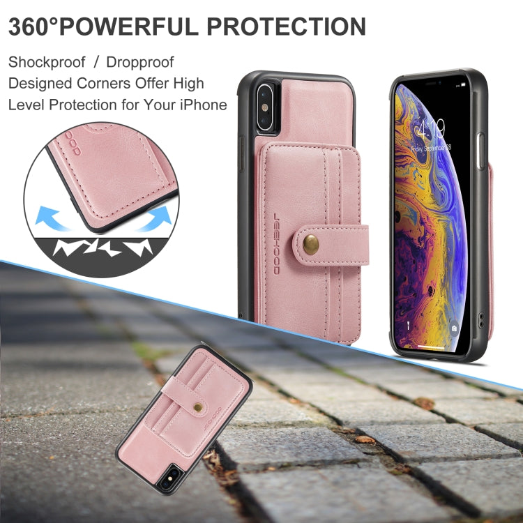 For iPhone X / XS JEEHOOD RFID Blocking Anti-Theft Wallet Phone Case(Pink) - More iPhone Cases by JEEHOOD | Online Shopping UK | buy2fix