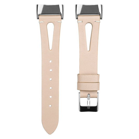 For Fitbit Charge 5 FC5-18 Pointed Tail Leather Strap Watch Band(Apricot) by buy2fix