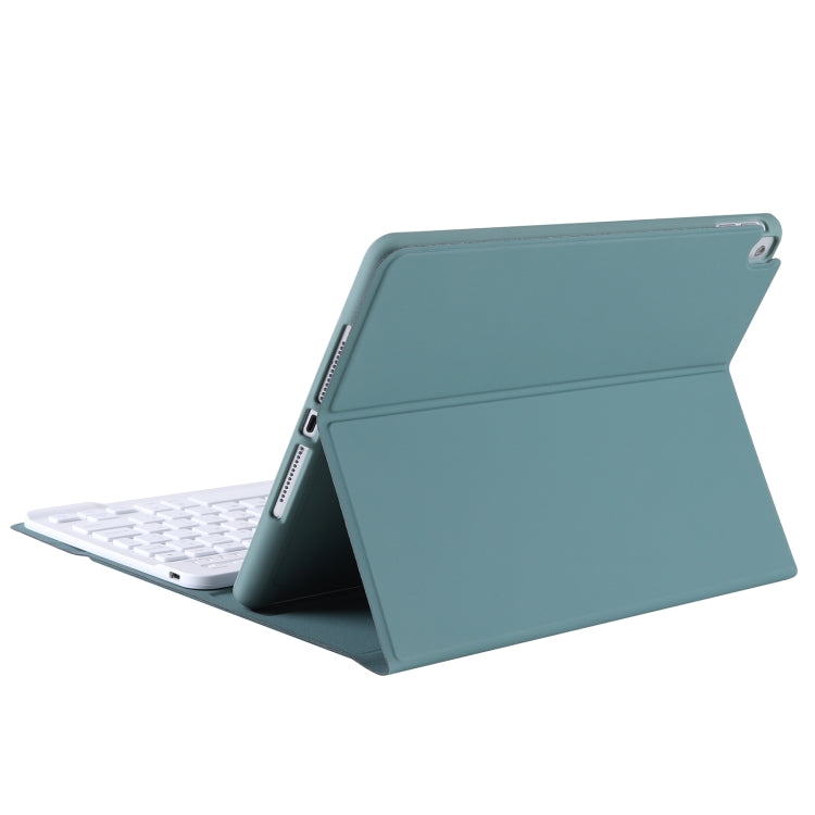 A102B-A Lambskin Texture Square Keycap Bluetooth Keyboard Leather Case with Touch Control For iPad Pro 10.5 inch / 10.2 2021 & 2020 & 2019 / Air 3(Dark Green) by buy2fix