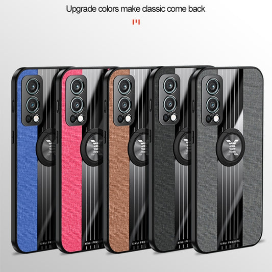 For OnePlus Nord 2 5G XINLI Stitching Cloth Texture TPU Phone Case with Ring Holder(Blue) - OnePlus Cases by XINLI | Online Shopping UK | buy2fix