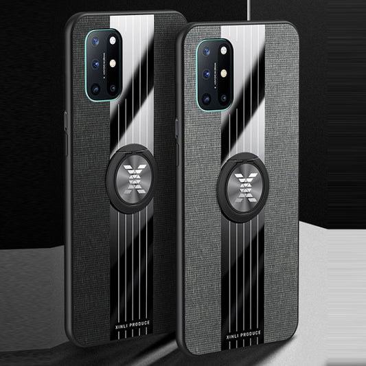 For OnePlus 8T XINLI Stitching Cloth Texture TPU Phone Case with Ring Holder(Blue) by XINLI