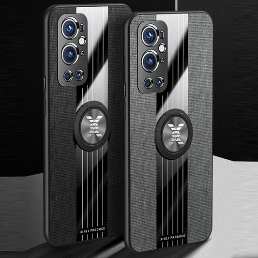 For OnePlus 9 Pro XINLI Stitching Cloth Texture TPU Phone Case with Ring Holder(Blue) - OnePlus Cases by XINLI | Online Shopping UK | buy2fix