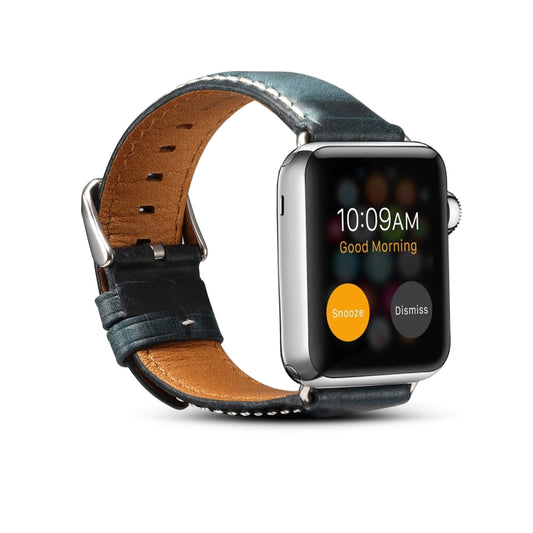 For Apple Watch Series 7 45mm / 6 & SE & 5 & 4 44mm / 3 & 2 & 1 42mm Oil Wax Retro Cowhide Strap Watch Band(Blue) by buy2fix