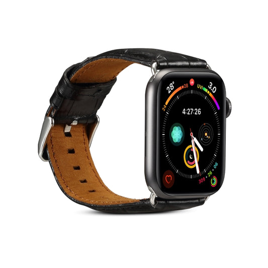 For Apple Watch Series 9&8&7 41mm / SE 3&SE 2&6&SE&5&4 40mm / 3&2&1 38mm Cowhide Crocodile Texture Strap Watch Band(Black) by buy2fix