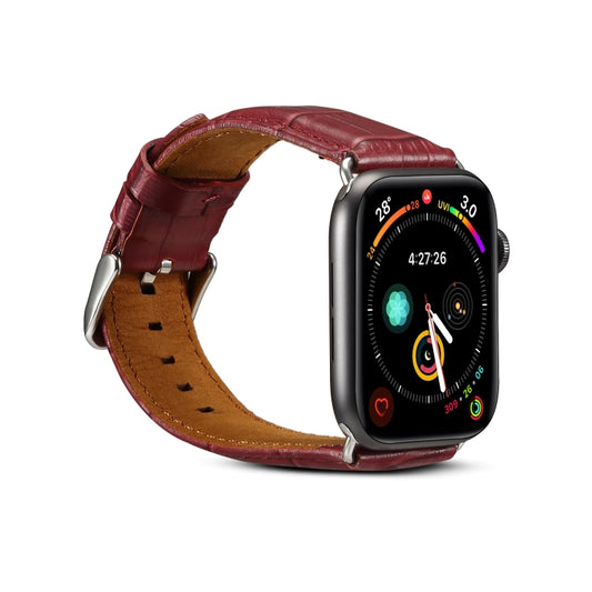 For Apple Watch Series 9&8&7 41mm / SE 3&SE 2&6&SE&5&4 40mm / 3&2&1 38mm Cowhide Crocodile Texture Strap Watch Band(Red-brown) by buy2fix