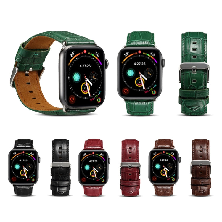 For Apple Watch Series 9&8&7 41mm / SE 3&SE 2&6&SE&5&4 40mm / 3&2&1 38mm Cowhide Crocodile Texture Strap Watch Band(Coffee) by buy2fix
