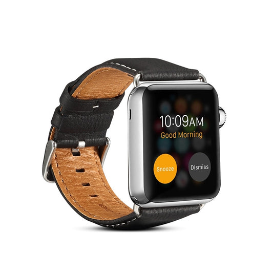 For Apple Watch Series 9&8&7 41mm / SE 3&SE 2&6&SE&5&4 40mm / 3&2&1 38mm Environmental Protection Genuine Leather Watch Band Watch Band(Black) by buy2fix