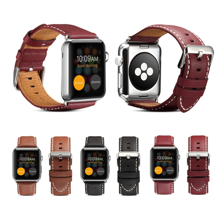 For Apple Watch Series 9&8&7 41mm / SE 3&SE 2&6&SE&5&4 40mm / 3&2&1 38mm Environmental Protection Genuine Leather Watch Band Watch Band(Red-brown) by buy2fix