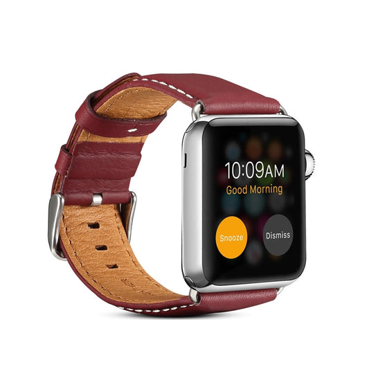 For Apple Watch Ultra 49mm&Watch Ultra 2 49mm / Series 9&8&7 45mm / SE 3&SE 2&6&SE&5&4 44mm / 3&2&1 42mm Environmental Protection Genuine Leather Watch Band Watch Band(Red-brown) by buy2fix