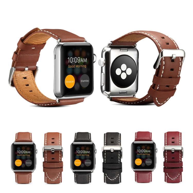 For Apple Watch Ultra 49mm&Watch Ultra 2 49mm / Series 9&8&7 45mm / SE 3&SE 2&6&SE&5&4 44mm / 3&2&1 42mm Environmental Protection Genuine Leather Watch Band Watch Band(Red-brown) by buy2fix