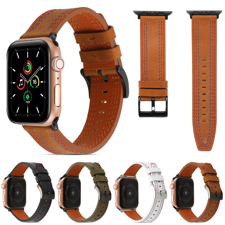 Sewing Matte Leather Watch Band for Apple Watch Ultra 49mm&Watch Ultra 2 49mm / Series 9&8&7 45mm / SE 3&SE 2&6&SE&5&4 44mm / 3&2&1 42mm(Brown) by buy2fix