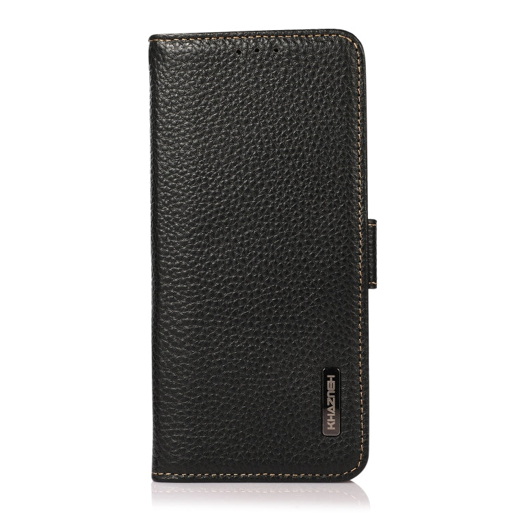 For Samsung Galaxy S22 5G KHAZNEH Side-Magnetic Litchi Genuine Leather RFID Phone Case(Black) - Galaxy S22 5G Cases by buy2fix | Online Shopping UK | buy2fix