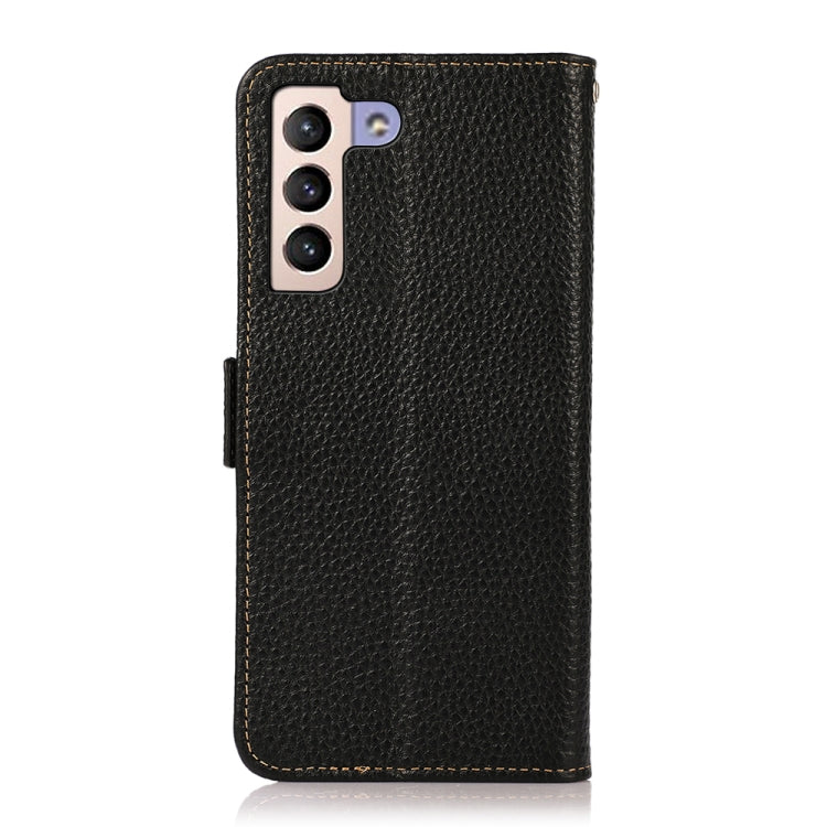 For Samsung Galaxy S22 5G KHAZNEH Side-Magnetic Litchi Genuine Leather RFID Phone Case(Black) - Galaxy S22 5G Cases by buy2fix | Online Shopping UK | buy2fix