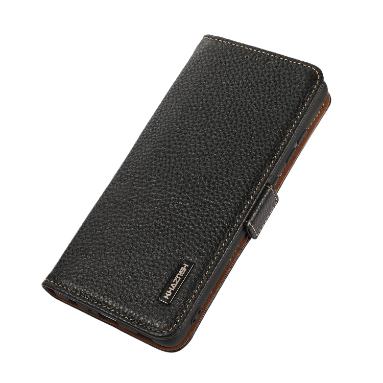 For Samsung Galaxy S22 5G KHAZNEH Side-Magnetic Litchi Genuine Leather RFID Phone Case(Black) - Galaxy S22 5G Cases by buy2fix | Online Shopping UK | buy2fix