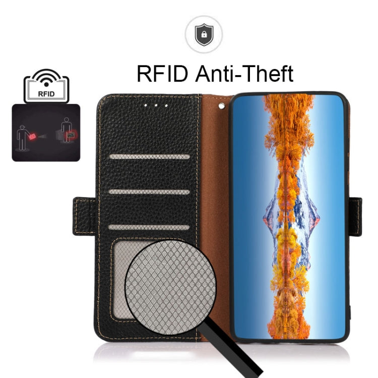 For Samsung Galaxy S22 5G KHAZNEH Side-Magnetic Litchi Genuine Leather RFID Phone Case(Black) - Galaxy S22 5G Cases by buy2fix | Online Shopping UK | buy2fix