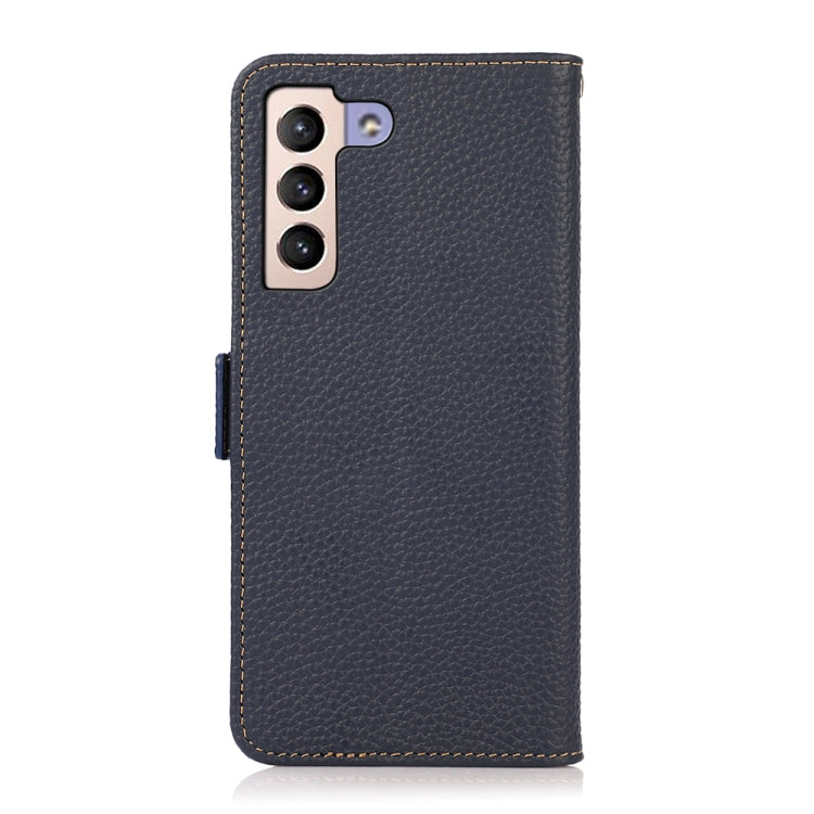 For Samsung Galaxy S22 5G KHAZNEH Side-Magnetic Litchi Genuine Leather RFID Phone Case(Blue) - Galaxy S22 5G Cases by buy2fix | Online Shopping UK | buy2fix