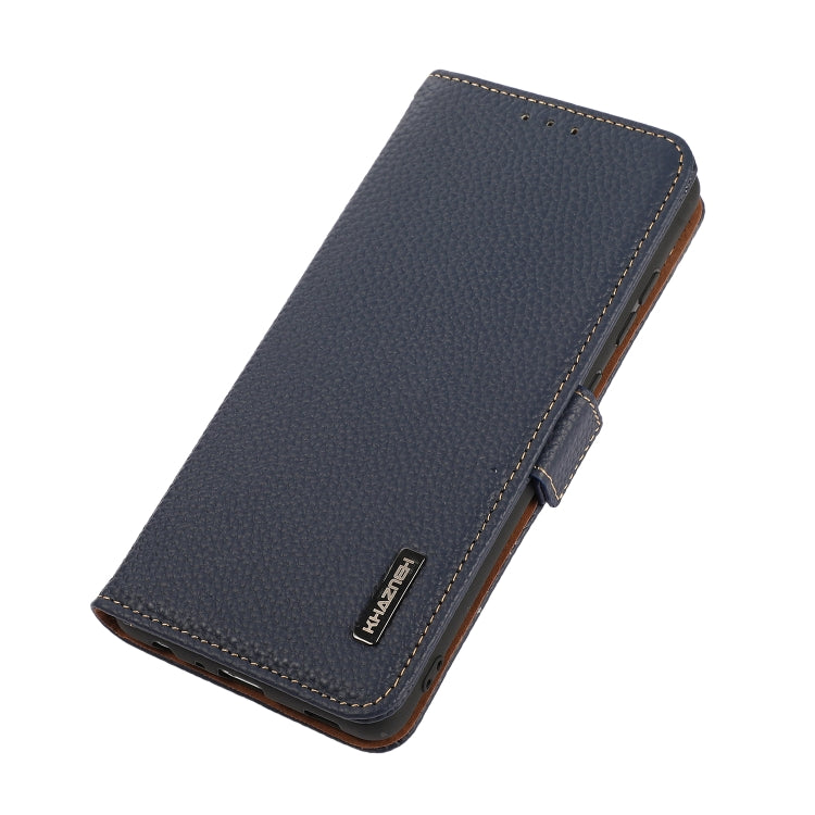 For Samsung Galaxy S22 5G KHAZNEH Side-Magnetic Litchi Genuine Leather RFID Phone Case(Blue) - Galaxy S22 5G Cases by buy2fix | Online Shopping UK | buy2fix