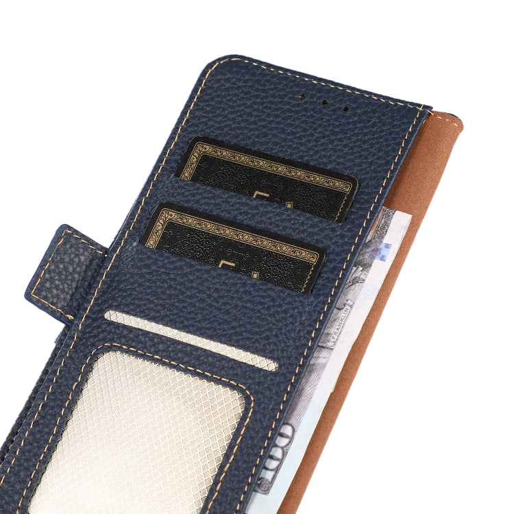 For Samsung Galaxy S22 5G KHAZNEH Side-Magnetic Litchi Genuine Leather RFID Phone Case(Blue) - Galaxy S22 5G Cases by buy2fix | Online Shopping UK | buy2fix
