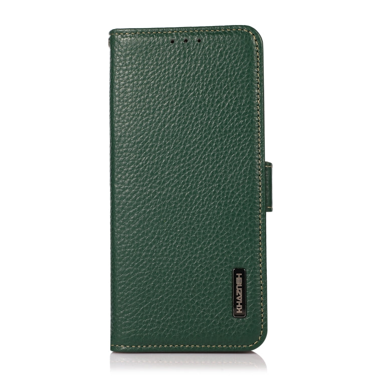 For Samsung Galaxy S22 5G KHAZNEH Side-Magnetic Litchi Genuine Leather RFID Phone Case(Green) - Galaxy S22 5G Cases by buy2fix | Online Shopping UK | buy2fix
