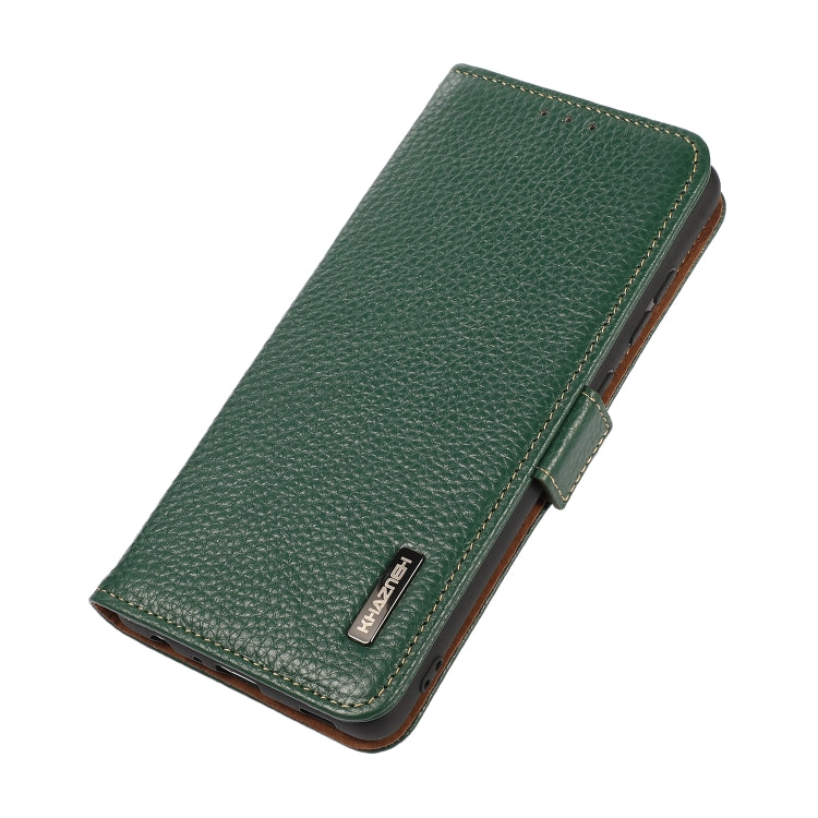 For Samsung Galaxy S22 5G KHAZNEH Side-Magnetic Litchi Genuine Leather RFID Phone Case(Green) - Galaxy S22 5G Cases by buy2fix | Online Shopping UK | buy2fix