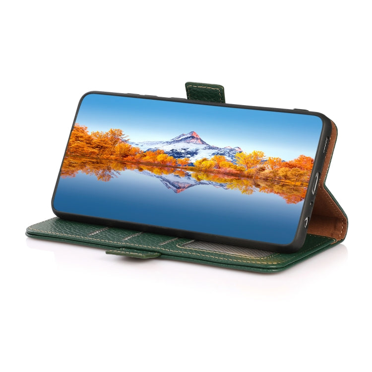 For Samsung Galaxy S22 5G KHAZNEH Side-Magnetic Litchi Genuine Leather RFID Phone Case(Green) - Galaxy S22 5G Cases by buy2fix | Online Shopping UK | buy2fix