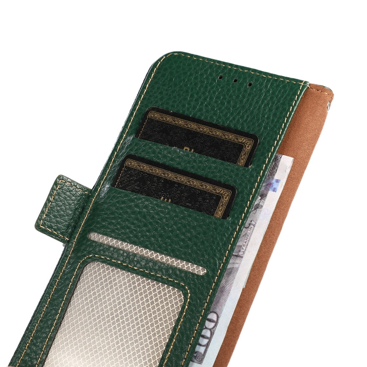 For Samsung Galaxy S22 5G KHAZNEH Side-Magnetic Litchi Genuine Leather RFID Phone Case(Green) - Galaxy S22 5G Cases by buy2fix | Online Shopping UK | buy2fix