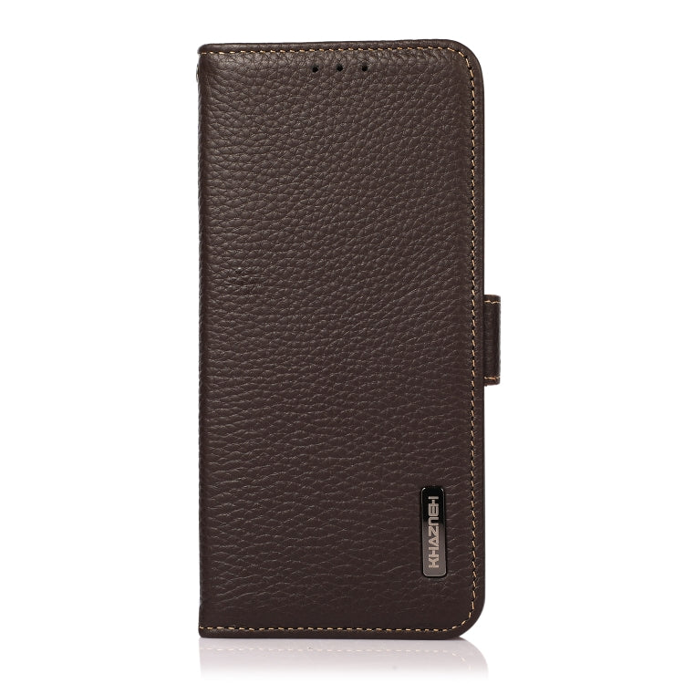 For Samsung Galaxy S22 5G KHAZNEH Side-Magnetic Litchi Genuine Leather RFID Phone Case(Brown) - Galaxy S22 5G Cases by buy2fix | Online Shopping UK | buy2fix