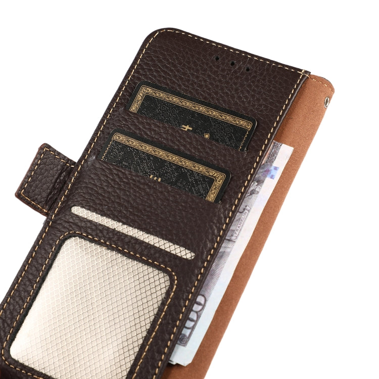 For Samsung Galaxy S22 5G KHAZNEH Side-Magnetic Litchi Genuine Leather RFID Phone Case(Brown) - Galaxy S22 5G Cases by buy2fix | Online Shopping UK | buy2fix