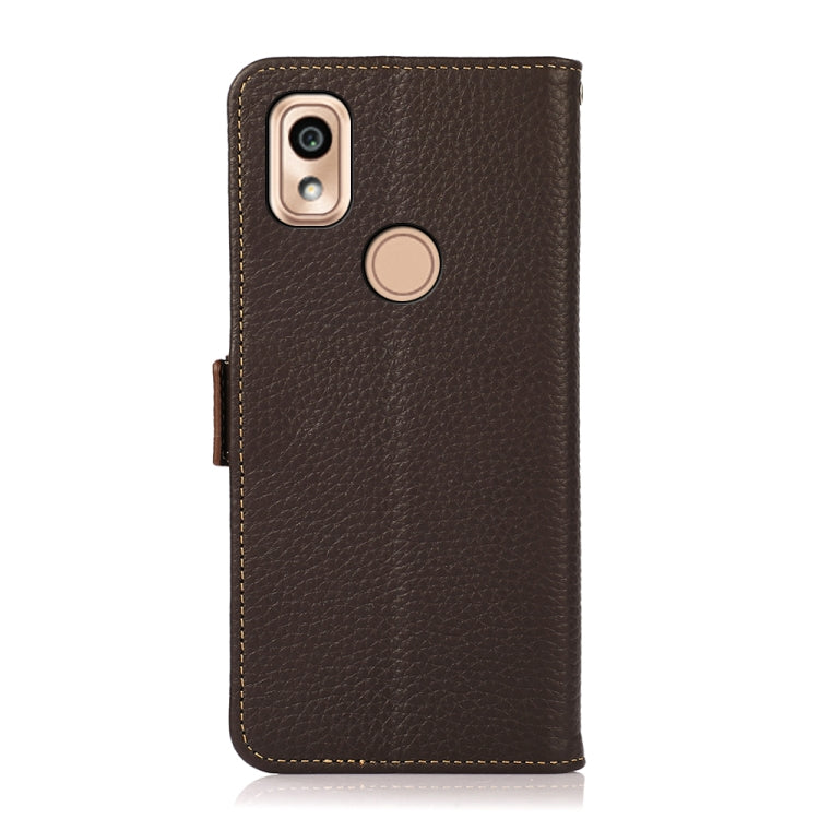 For Kyocera KY-51B KHAZNEH Side-Magnetic Litchi Genuine Leather RFID Phone Case(Brown) - More Brand by buy2fix | Online Shopping UK | buy2fix