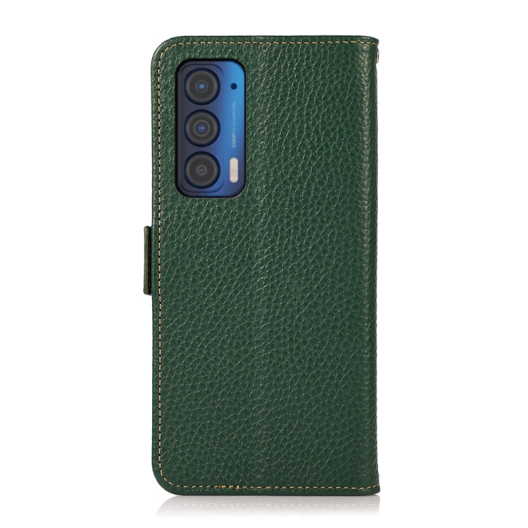 For Motorola Edge 2021 KHAZNEH Side-Magnetic Litchi Genuine Leather RFID Case(Green) - Motorola Cases by buy2fix | Online Shopping UK | buy2fix