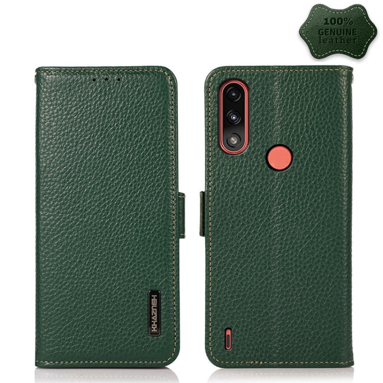 For Motorola Moto E7 Power KHAZNEH Side-Magnetic Litchi Genuine Leather RFID Case(Green) - Motorola Cases by buy2fix | Online Shopping UK | buy2fix