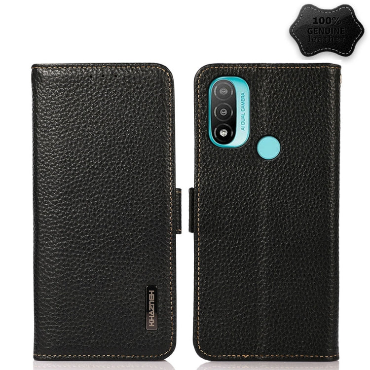 For Motorola Moto E20 / E40 KHAZNEH Side-Magnetic Litchi Genuine Leather RFID Case(Black) - Motorola Cases by buy2fix | Online Shopping UK | buy2fix