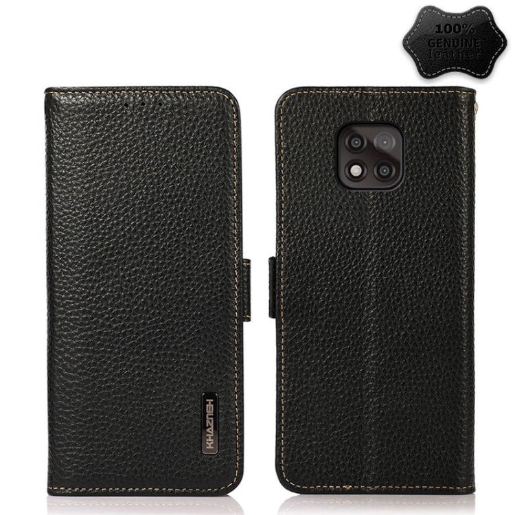 For Motorola Moto G Power 2021 KHAZNEH Side-Magnetic Litchi Genuine Leather RFID Case(Black) - Motorola Cases by buy2fix | Online Shopping UK | buy2fix