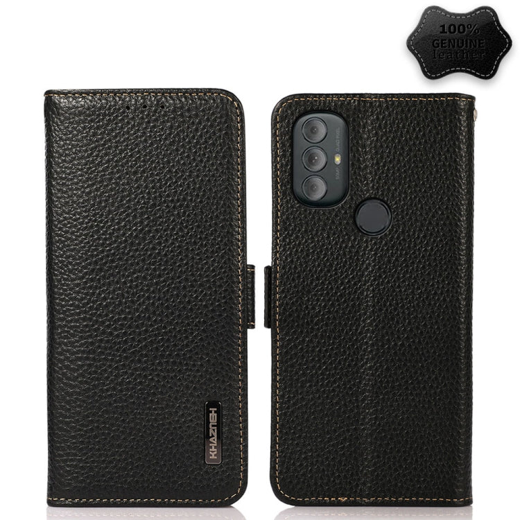 For Motorola Moto G Power 2022 KHAZNEH Side-Magnetic Litchi Genuine Leather RFID Case(Black) - Motorola Cases by buy2fix | Online Shopping UK | buy2fix