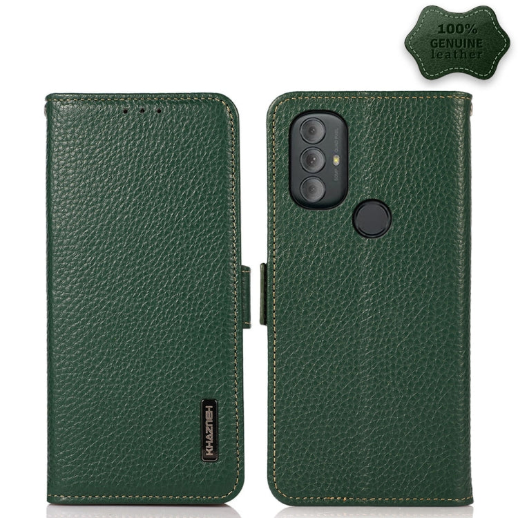 For Motorola Moto G Power 2022 KHAZNEH Side-Magnetic Litchi Genuine Leather RFID Case(Green) - Motorola Cases by buy2fix | Online Shopping UK | buy2fix