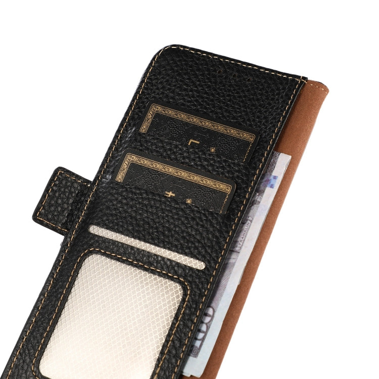 For Sony Xperia 5 III KHAZNEH Side-Magnetic Litchi Genuine Leather RFID Case(Black) - Sony Cases by buy2fix | Online Shopping UK | buy2fix