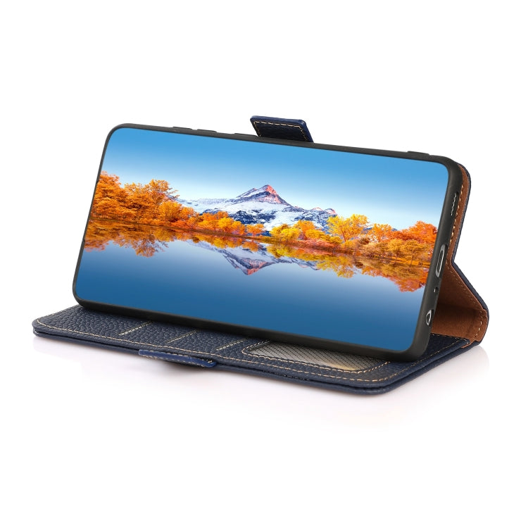 For Sony Xperia 10 III KHAZNEH Side-Magnetic Litchi Genuine Leather RFID Case(Blue) - Sony Cases by buy2fix | Online Shopping UK | buy2fix