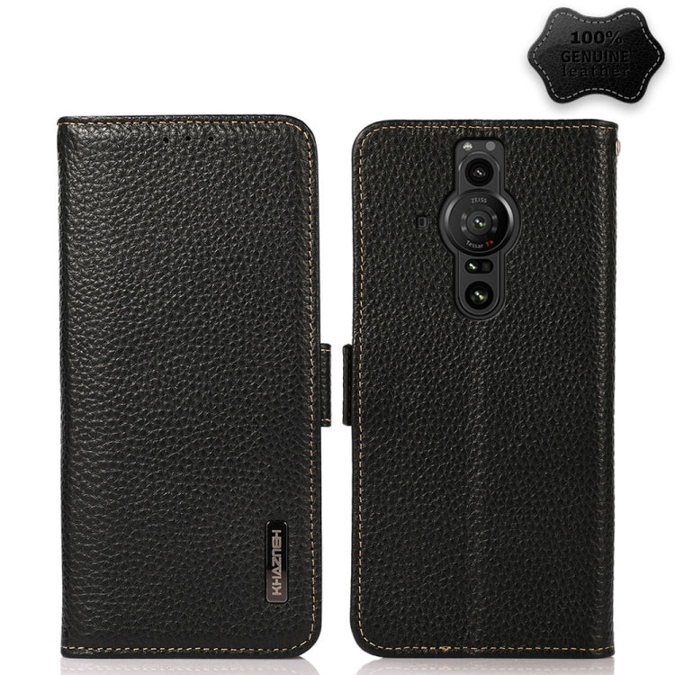 For Sony Xperia Pro-I KHAZNEH Side-Magnetic Litchi Genuine Leather RFID Case(Black) - Sony Cases by buy2fix | Online Shopping UK | buy2fix
