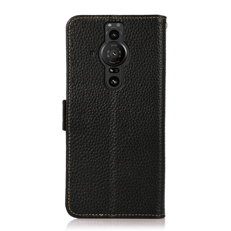 For Sony Xperia Pro-I KHAZNEH Side-Magnetic Litchi Genuine Leather RFID Case(Black) - Sony Cases by buy2fix | Online Shopping UK | buy2fix