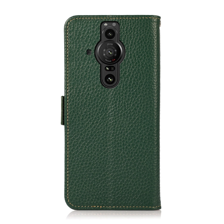 For Sony Xperia Pro-I KHAZNEH Side-Magnetic Litchi Genuine Leather RFID Case(Green) - Sony Cases by buy2fix | Online Shopping UK | buy2fix