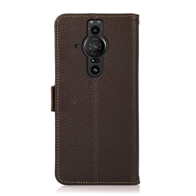 For Sony Xperia Pro-I KHAZNEH Side-Magnetic Litchi Genuine Leather RFID Case(Brown) - Sony Cases by buy2fix | Online Shopping UK | buy2fix