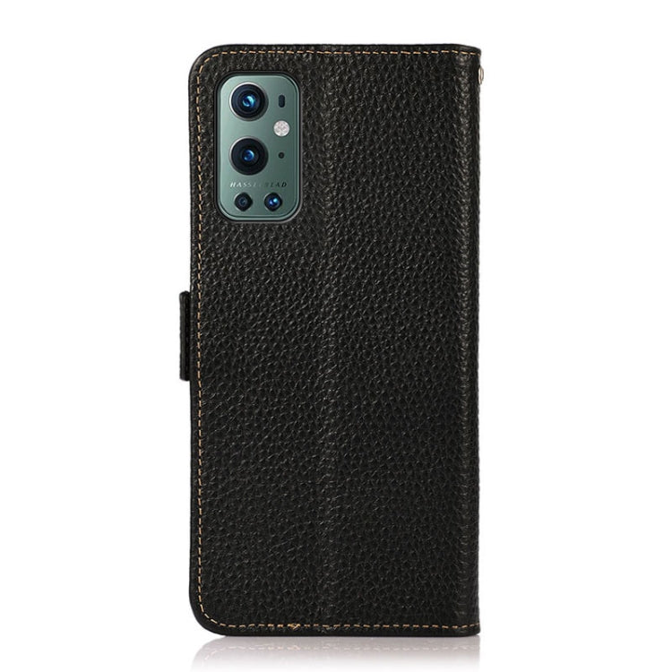 For OnePlus 9 Pro KHAZNEH Side-Magnetic Litchi Genuine Leather RFID Phone Case(Black) - OnePlus Cases by buy2fix | Online Shopping UK | buy2fix