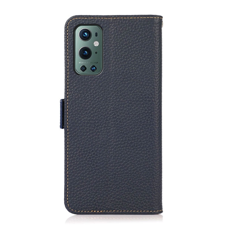 For OnePlus 9 Pro KHAZNEH Side-Magnetic Litchi Genuine Leather RFID Phone Case(Blue) - OnePlus Cases by buy2fix | Online Shopping UK | buy2fix