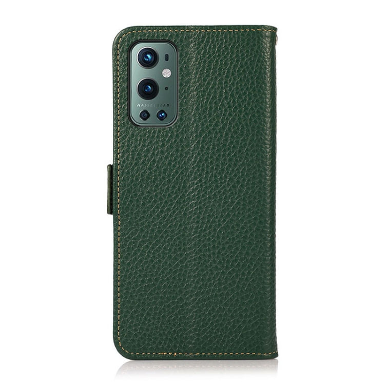 For OnePlus 9 Pro KHAZNEH Side-Magnetic Litchi Genuine Leather RFID Phone Case(Green) - OnePlus Cases by buy2fix | Online Shopping UK | buy2fix