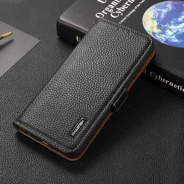 For OnePlus Nord CE 5G KHAZNEH Side-Magnetic Litchi Genuine Leather RFID Phone Case(Black) - OnePlus Cases by buy2fix | Online Shopping UK | buy2fix